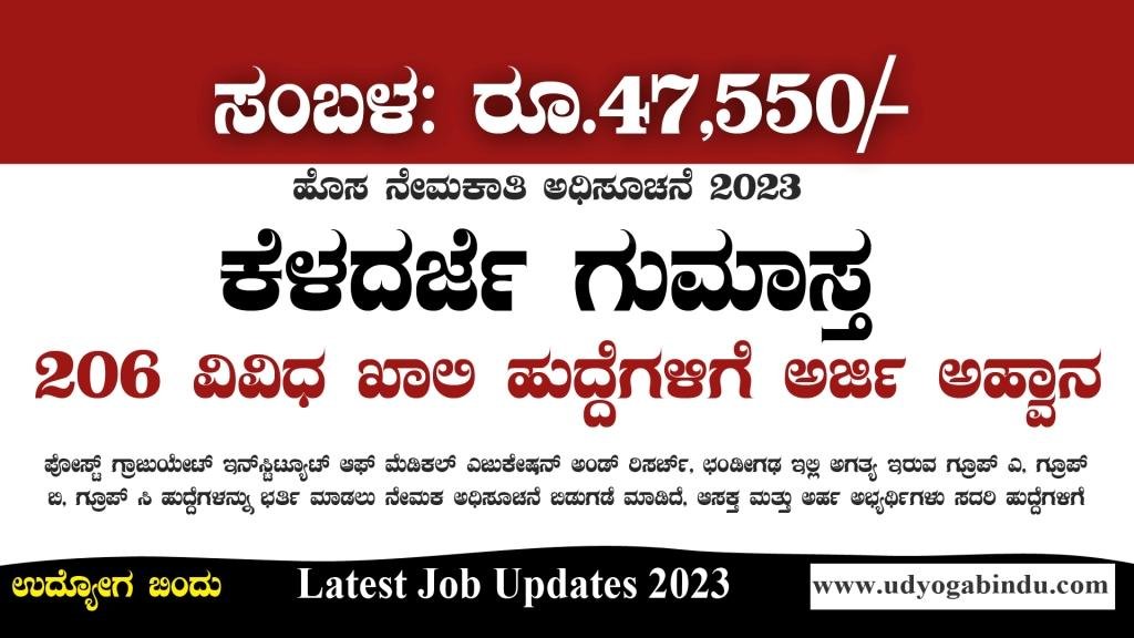 206 ಕೆಳದರ್ಜೆ ಗುಮಾಸ್ತ ಹಾಗೂ ವಿವಿಧ ಹುದ್ದೆಗಳಿಗೆ ಅರ್ಜಿ ಅಹ್ವಾನ