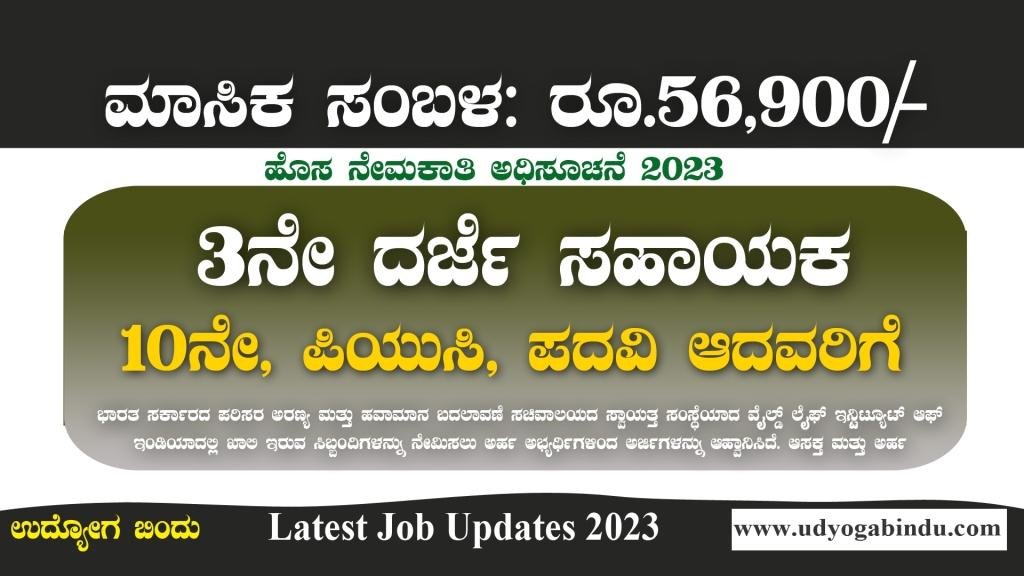 3ನೇ ದರ್ಜೆ ಸಹಾಯಕ ಹುದ್ದೆಗಳಿಗೆ ಅರ್ಜಿ ಅಹ್ವಾನ - WII Recruitment 2023