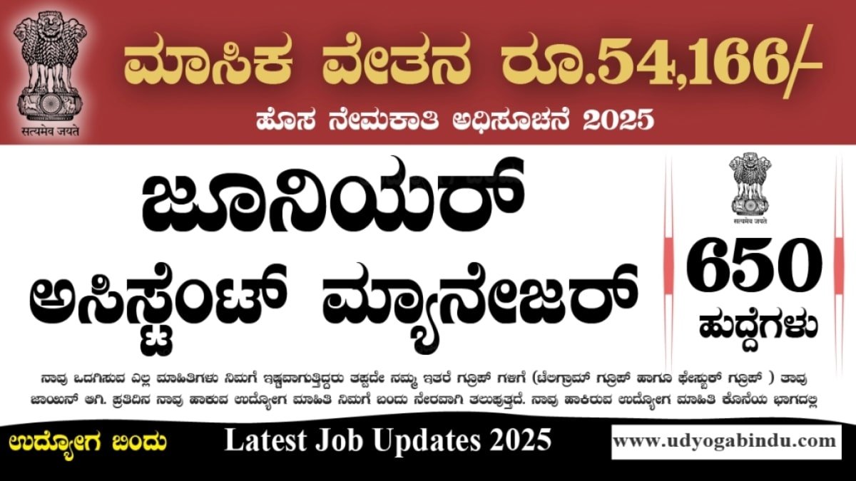 650 ಜೂನಿಯರ್ ಅಸಿಸ್ಟೆಂಟ್ ಮ್ಯಾನೇಜರ್